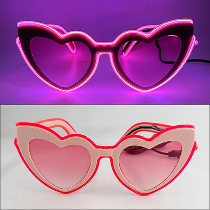 Light Up LED Glasses 5 Colors Heart Shape Glow Glasses Glow in The Dark Party Supplies Neon Party Favors for Kids Adults
