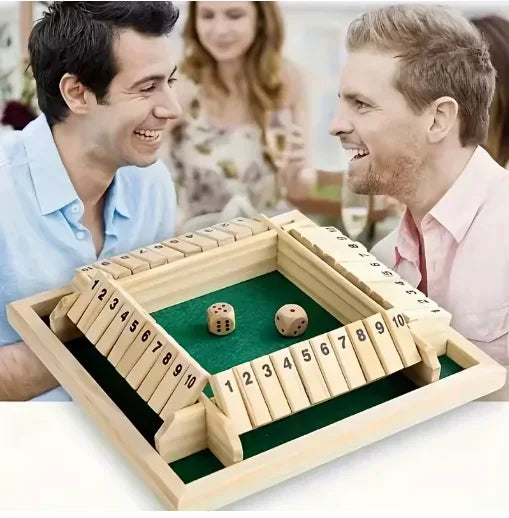 Classic 4 Sided Wooden Board Game With 2 Dice And Shut-The-Box Instructions, Classics Tabletop Version And Pub Board Game