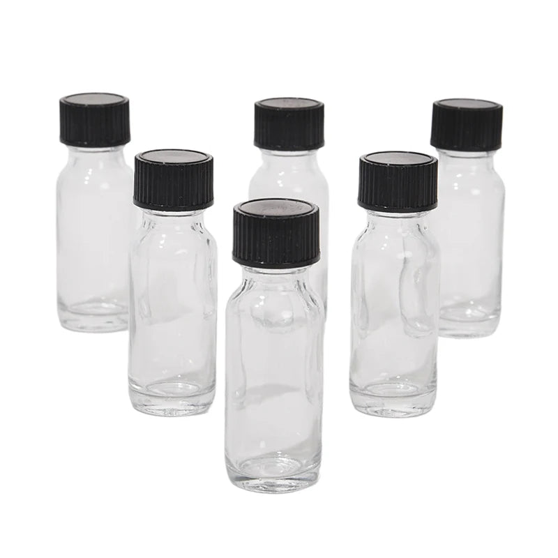 6 Pcs Small Clear Glass Bottles With Lids Glass Containers Round Bottles For Juice, Oils, Ginger Shots, Whiskey, Liquids
