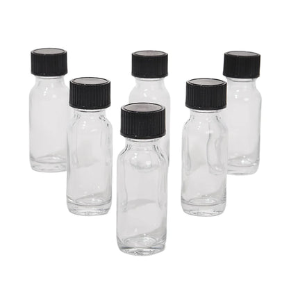 6 Pcs Small Clear Glass Bottles With Lids Glass Containers Round Bottles For Juice, Oils, Ginger Shots, Whiskey, Liquids