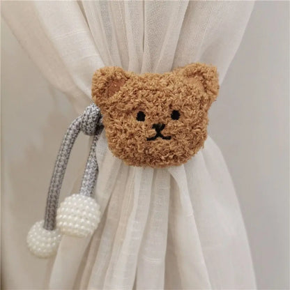 2Pcs Ins Cartoon Bear Curtain Cute Plush Window Curtain Buckles 3D Decorative Bear Curtain Tieback Curtain Accessories