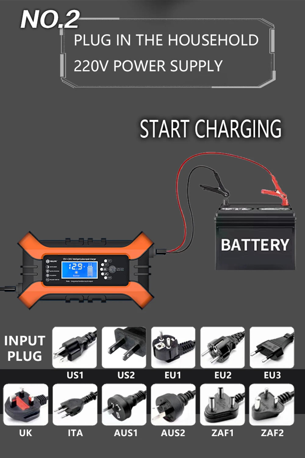 Car Battery Charger 12V 10A 24V 5A Automotive Digital Display Detection Pulse Repair Car Chargers Motorcycle Car Accesorries
