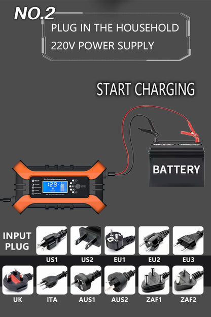 Car Battery Charger 12V 10A 24V 5A Automotive Digital Display Detection Pulse Repair Car Chargers Motorcycle Car Accesorries