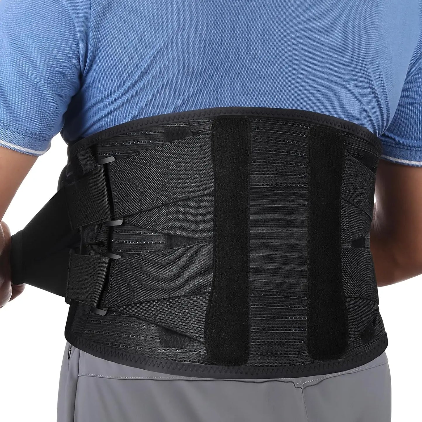 Back Brace For Lower Back Pain, With 4 Metal Supports, Four Elastic Bands, Breathable & Strong Support, Relieve Your Pain