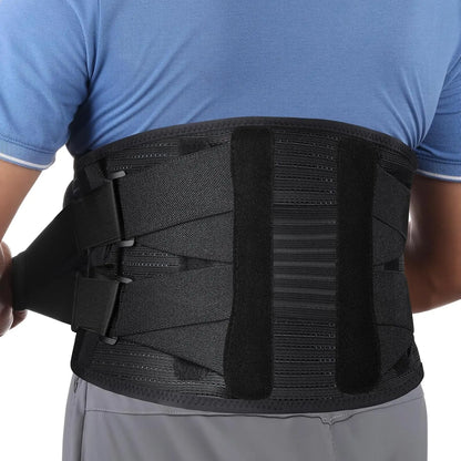 Back Brace For Lower Back Pain, With 4 Metal Supports, Four Elastic Bands, Breathable & Strong Support, Relieve Your Pain