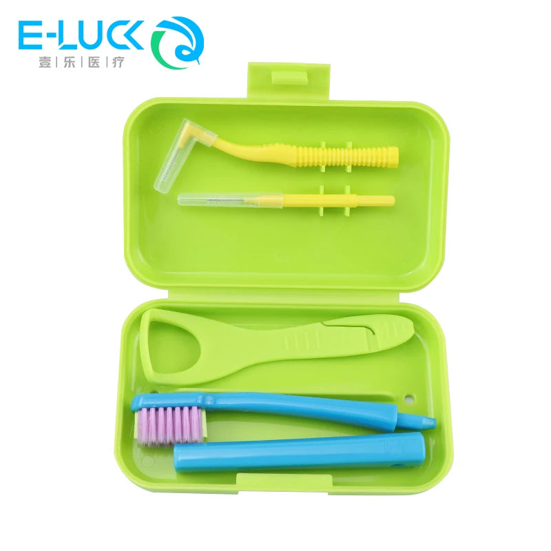 Dental Cleaning Care Kits Portable Travel Oral Cleaning Kits Detachable Toothbrush Interdental Brush Tongue Scraper Storage Case