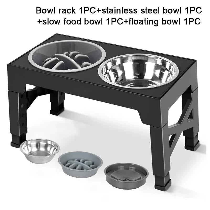 Elevated Dog Feeder with Adjustable Raised Stand, Slow Food Bowl, Water Feeders for Large and Medium Dogs