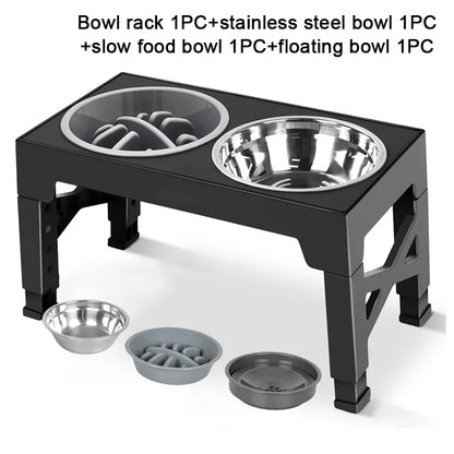 Elevated Dog Feeder with Adjustable Raised Stand, Slow Food Bowl, Water Feeders for Large and Medium Dogs
