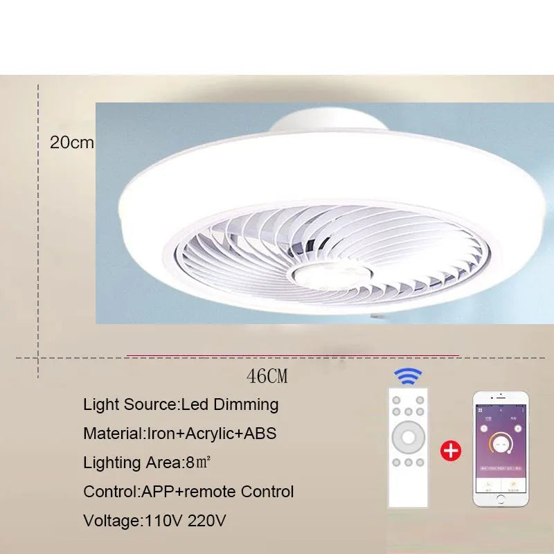 Smart ceiling fan 46 52cm fans with lights remote control bedroom decor ventilator lamp air Invisible Blades Retractable Silent