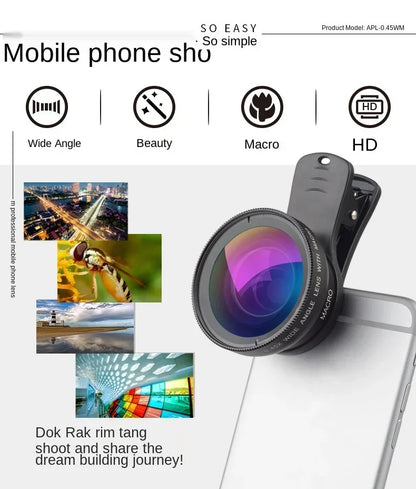 Phone Lens Kit 0.45x Super Wide Angle & 12.5x Super Macro Lens HD Camera Lentes for IPhone 6S 7 Xiaomi