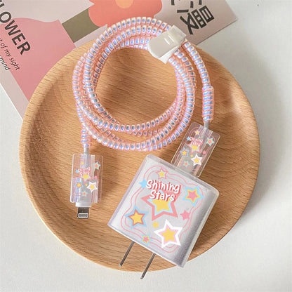 Cute Smile Case For Apple iphone 18W 20W US Charging Head Protective Sleeve Fast Charging Shell Soft Wire Cable Cord Organizers