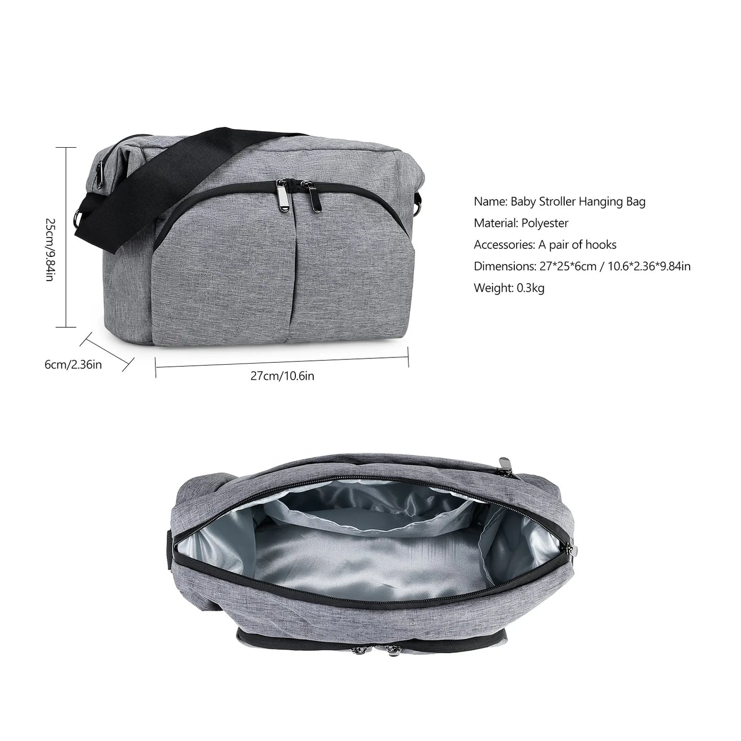 One-shoulder portable mommy bag, portable stroller bag with a pair of hooks, multi-functional mother and baby travel bag
