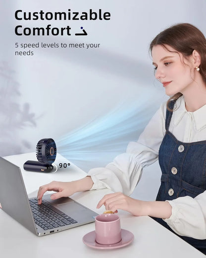 Portable handheld fan with high battery life and infinite speed regulation 90 ° adjustable, rechargeable mini cute small fan