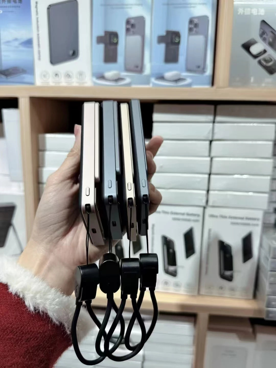 Portable Charger Powerbank With Cable PD20W Power Bank Wireless 15W With Phone Holder LED Display Mobile Phone Backup Battery