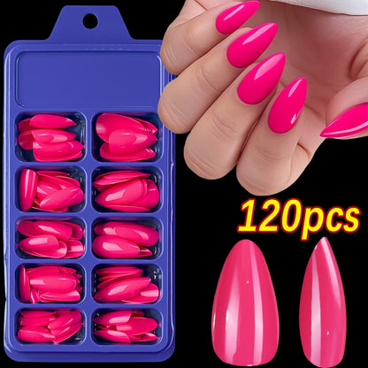 120pcs Pink French Tip Press-On Nails Medium Length Square Shape With Glossy Finish False Nails Full Cover Pre-Shaped Fake Nails