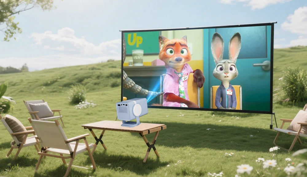 DESS Portable Dual-Band WiFi6 Bluetooth 5.0 Android 13 Smart Projector Suitable for Home Theater Video Power Bank Power Supply