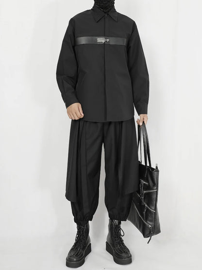 Men's shirt original 2023 new niche design feeling young men's fashion leisure loose black long sleeve shirt in the autumn