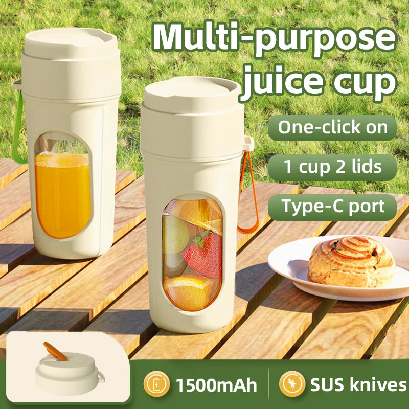 Portable Electric Juicer Blender With Straw 450ML Wreless Juicer Mini Juicing Cup USB Charging 12 Blades Gift Sport Lid