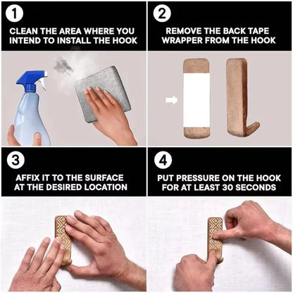 Non-Destructive Wood Wall Hooks - Adhesive Wall Hooks - Boho Decorative Wall Hooks