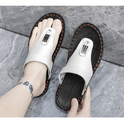 Flip Flops Flat Mens Sandals Summer Shoes Men Slippers Leather Mens Holiday Non-slip Flip Flops Huaraches Para Caballero