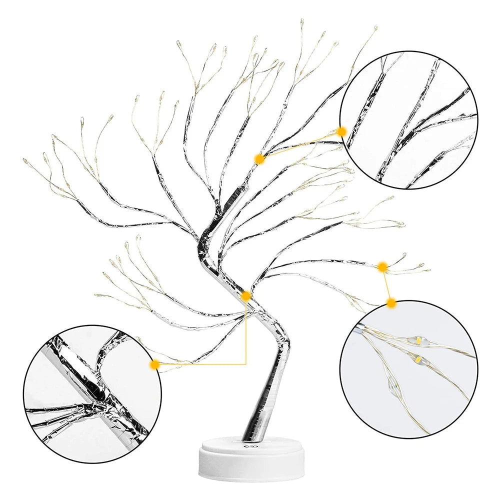 LED Tree Lights Artificial Decorative Fairy Light Battery Operated Tabletop Bonsai Lamp for Party Holiday Camping Summer Decor