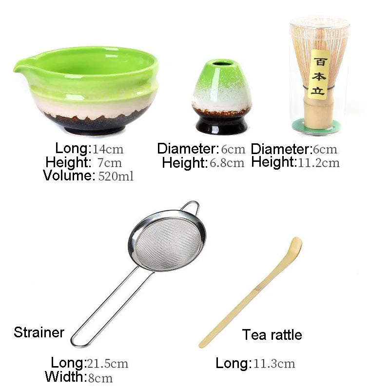 Matcha Set Kit Japanese Ceremony Green/Pink/White With Bamboo Spoon/Scoop, Whisk Holder, Matcha Bowl Matcha Gift Set
