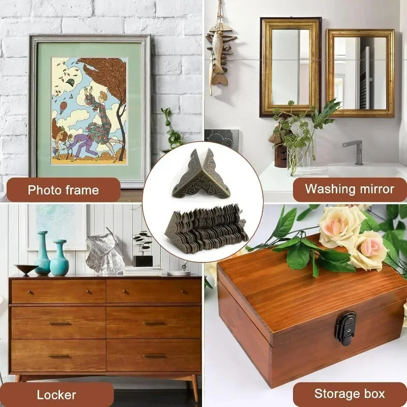 Antique Corner Protector Furniture Corners with Screws Jewelry Box Table Corner Brackets DIY Furniture Decorative Metal Corners