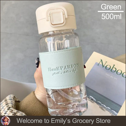 500Ml Portable Plastic Water Bottles with Straw Anti-scalding Leather Case Non-leaking Cute Bottle Outdoor Drinkware