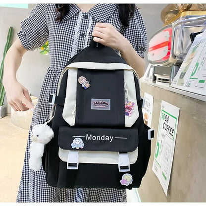 4 Set Korean High School Junior High School Elementary School Student Forest Style Versatile Backpack with Large Capacity Colors