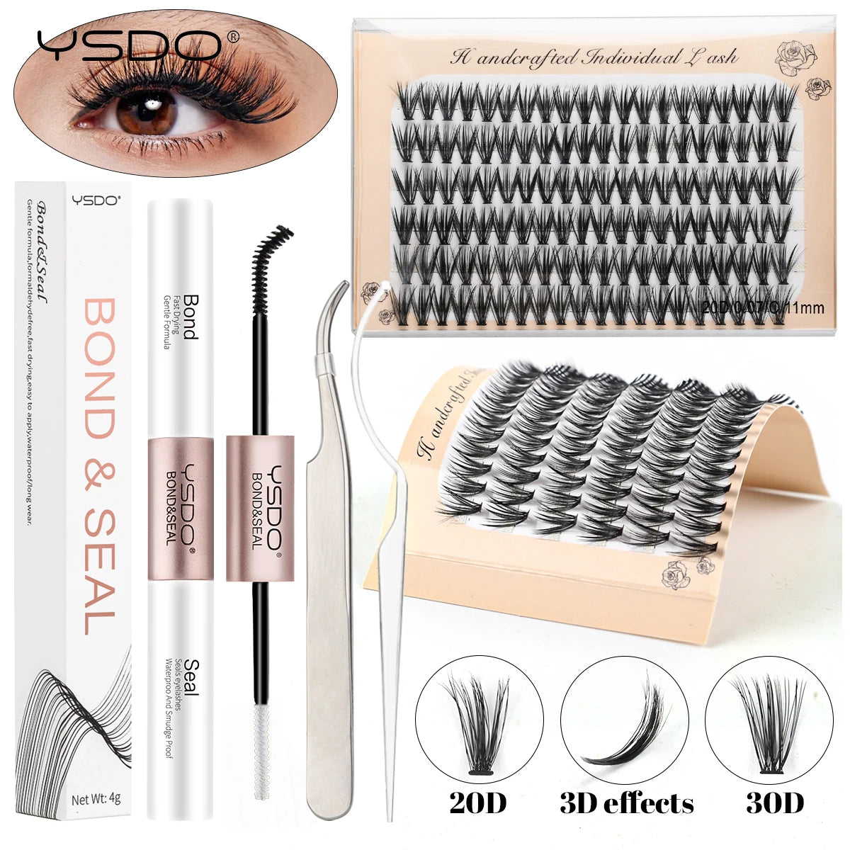 DIY Lash Extension Kit Lash Individual Lashes Clusters8-16mm With Waterproof Lash Bond And Seal Eyelash Tweezers Lash Kit