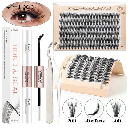 DIY Lash Extension Kit Lash Individual Lashes Clusters8-16mm With Waterproof Lash Bond And Seal Eyelash Tweezers Lash Kit