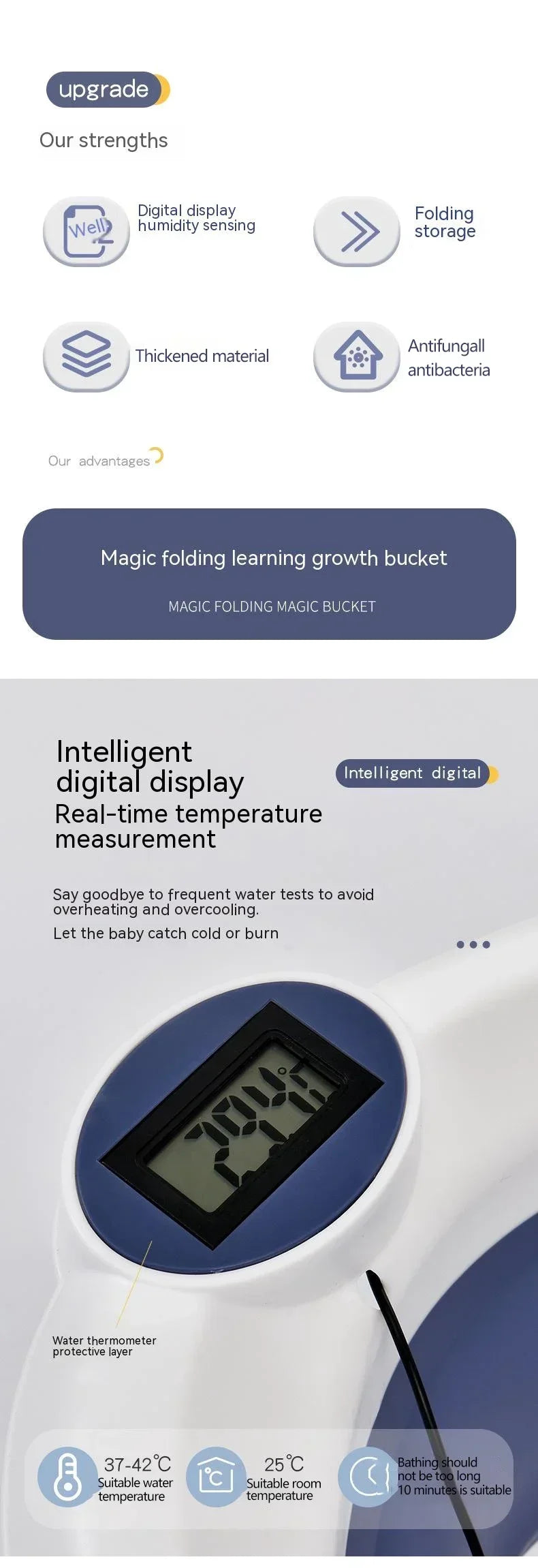 Portable Baby Bath Foldable Real-time Temperature Bathtub Suitable for Newborns 0-36 Months Baby Non-slip Bathtub