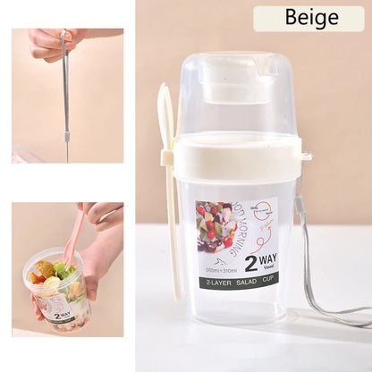 Carry Breakfast Cup Salad Cups Portable Yogurt Cereal Oatmeal Snacks Parfait Containers Salad Dressing Holders with Lid Forks