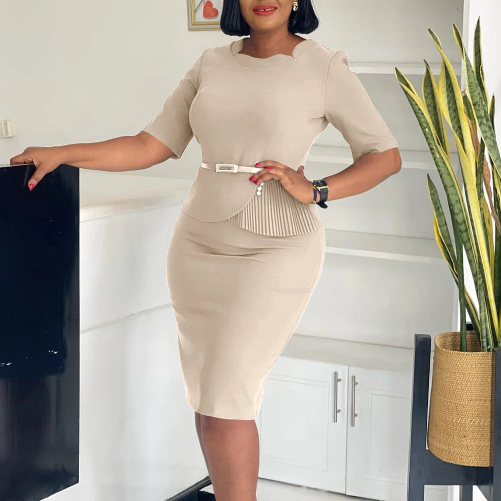 Office Dresses for Ladies 2024 Latest Summer Simple Elegant Half Sleeve Formal Church Dress Women Knee Length Pencil Peplum Dres