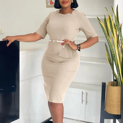 Office Dresses for Ladies 2024 Latest Summer Simple Elegant Half Sleeve Formal Church Dress Women Knee Length Pencil Peplum Dres