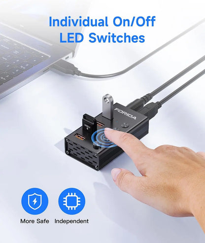 FORIDA USB C Hub 3.2 10Gbps 4/7 Port Aluminium Alloy Docking Stations Splitter LED Switches Adapter for MacBook Laptop Phone