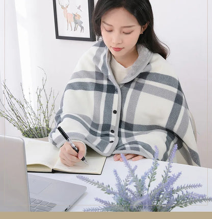 Wearable Plaid Blanket Fleece Doublelayer Blankets With Button Thicken Multifunction Winter Warm Throw Blanket For Sofa Bed