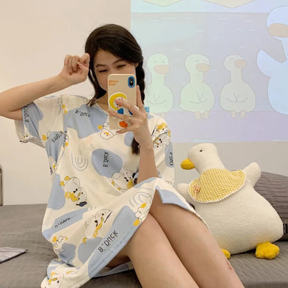 Maternity Clothings Nursing Dresses Breastfeeding Sleepwear Pattern Printing Cheerful and Lively Girl Feeling for Pregnant Women