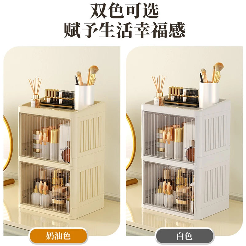 Cosmetics Storage Boxes Multi Layer Flat Cover Design Stationery Storage Shelf Household Dustproof Cosmetics Skincare Organizer