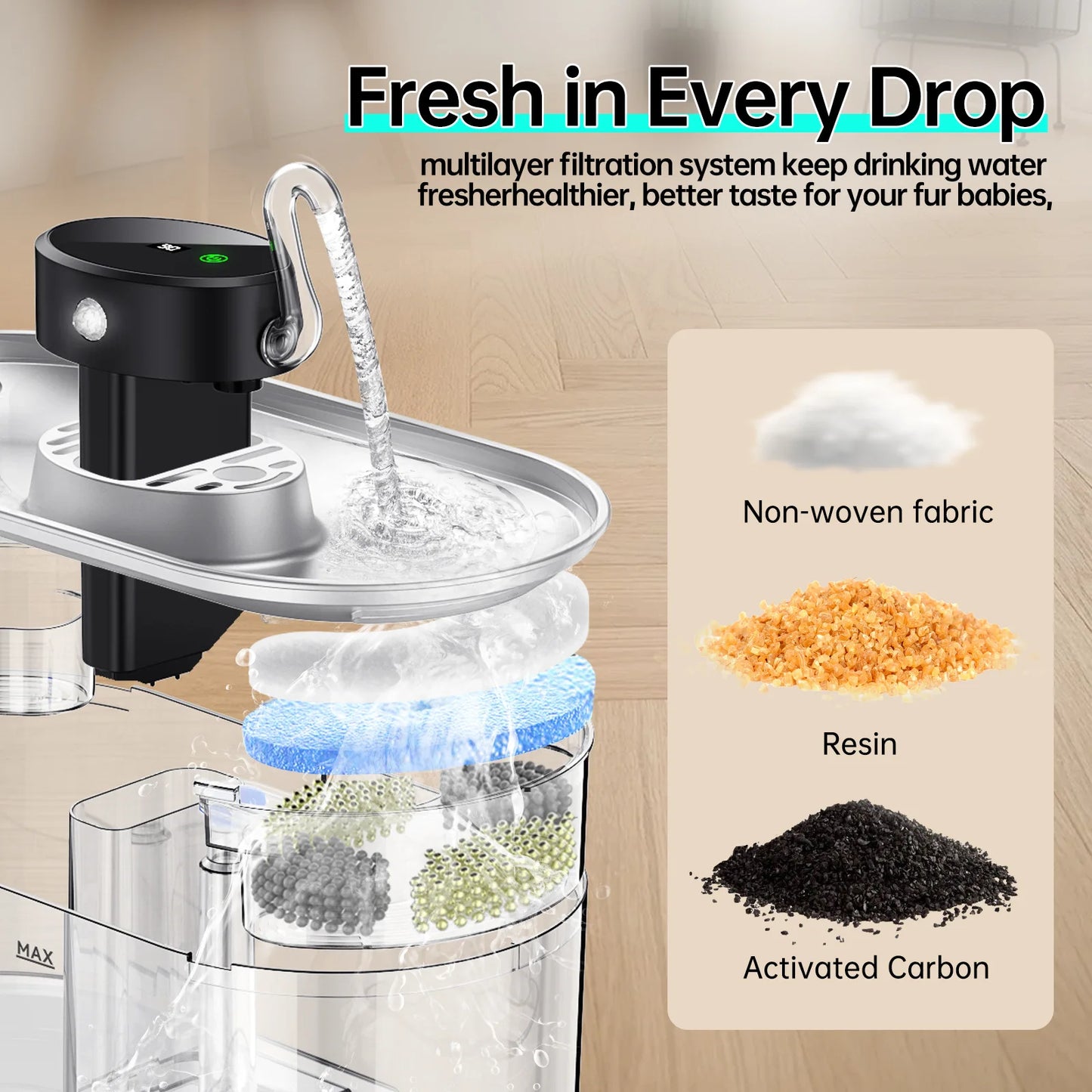 Stainless Steel Wireless Smart Cat Water Fountain 5000mah Pet Water Dispenser for Dog Cat Infrared Sensor Pet Drinkier Fountain