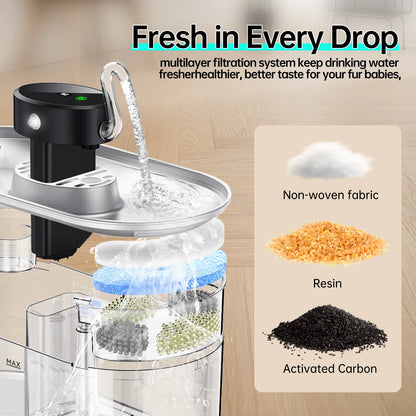 Stainless Steel Wireless Smart Cat Water Fountain 5000mah Pet Water Dispenser for Dog Cat Infrared Sensor Pet Drinkier Fountain