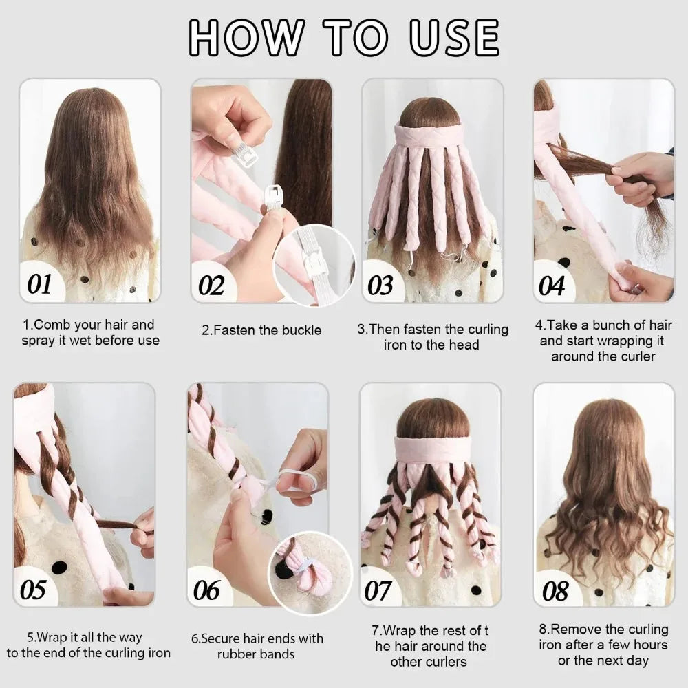 Heatless Hair Curler No Heat Hair Rollers Lazy Curling Rod Headband Silk Ribbon Curls Soft Curlers Foam Roller Curly Girl Method