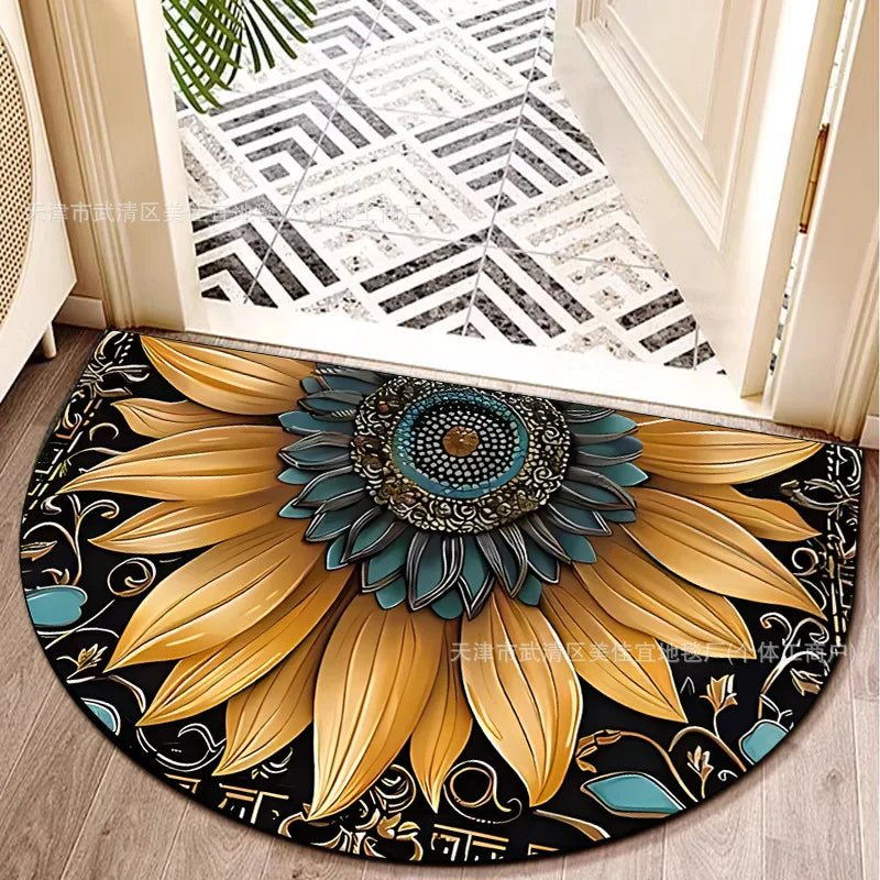 VIKAMA Flower Floor Mats Half Circle Printed Floor Mats Entryway Floor Mats Bathroom Door Mats Dirty Resistant Floor Mats