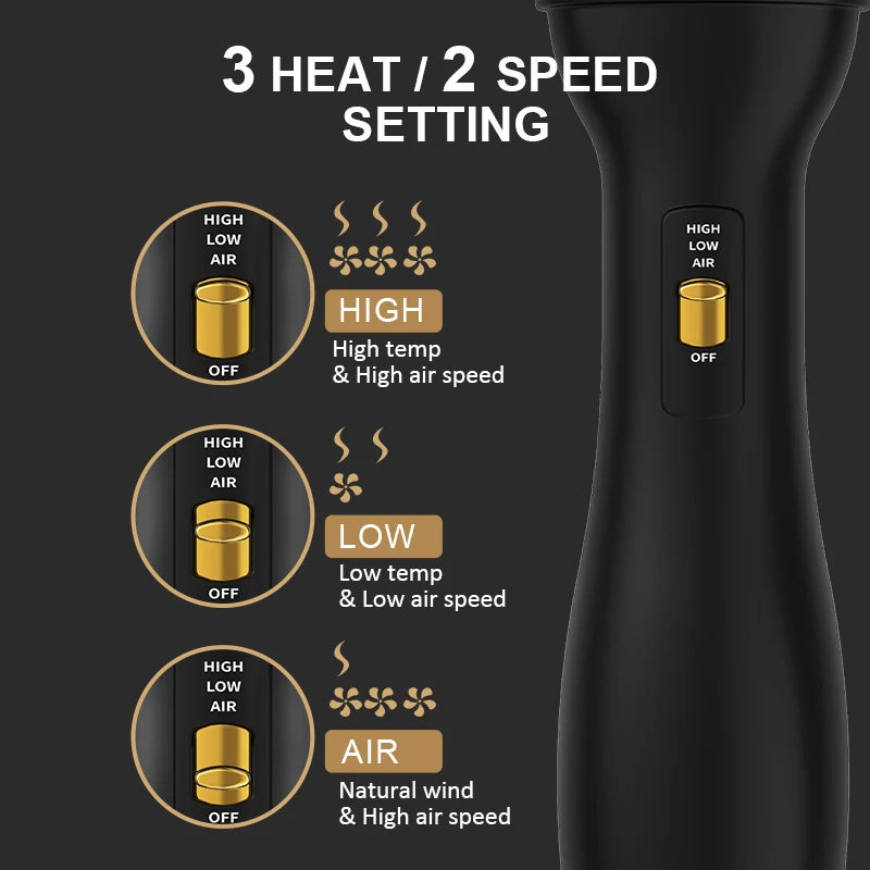 LISAPRO Elegant Black Golden Hot Air Brush 2.0  One Step Hair Dryer Brush and Styler Volumizer Multifunctional Blow Dryer Brush