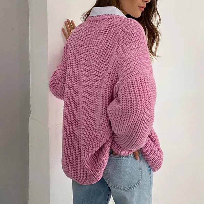Women O-neck Long Sleeve Knitted Sweaters Autumn Winter Loose Knit Pullovers Lazy Style Oversized Sweaters Christmas Clothes