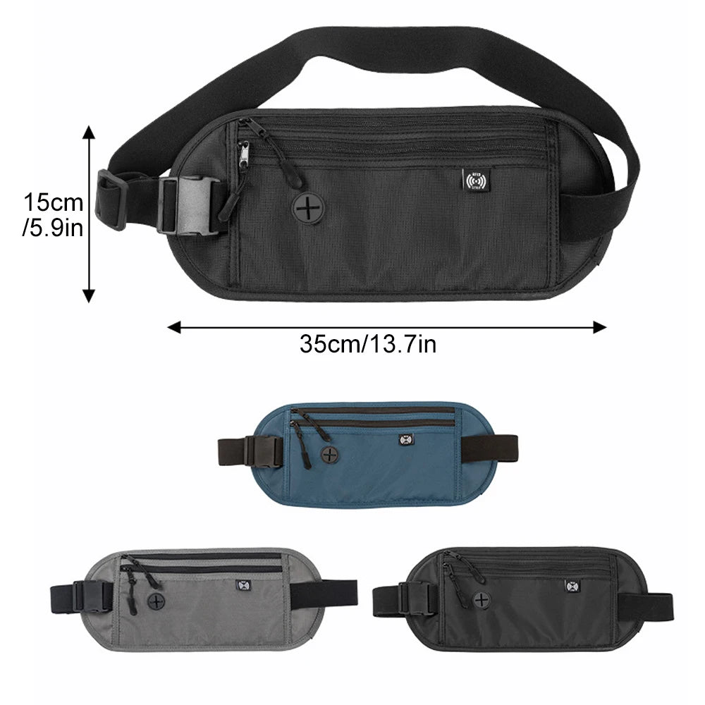 RFID Blocking Money Belt for Travel -Hidden Anti-Theft Passport Wallet & Slim Fanny Pack - Secure Waist Pouch for Cash, Cards