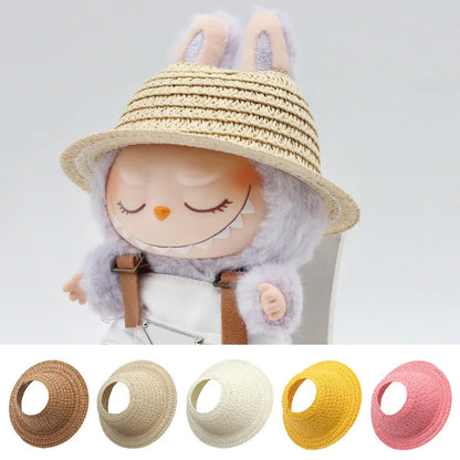 Labubu Ropa V1V2 Colorful Hollow Top Straw Hat Outdoor Labubu Clothes Accessories