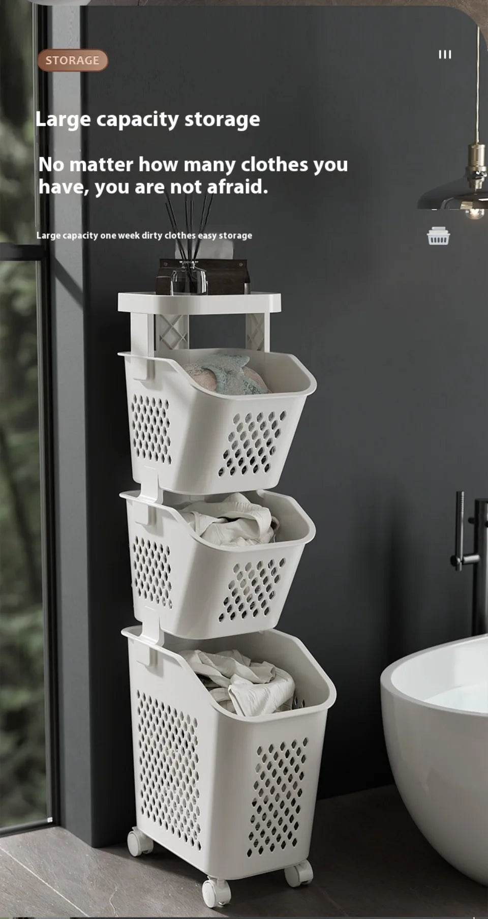 Multilayer Laundry Storage Basket Wheels Pp Plastic Laundry Baskets With Wheel Household Sundries Bathroom Toilet Storage Rack