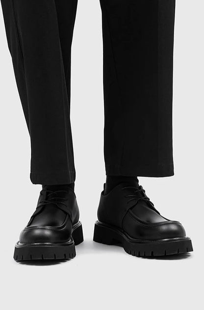 Men's Leather Shoes Black Round Toe Thick Sole Platform Male Casual Brogue Shoe Footwear Offer Designer Classic Original Retro