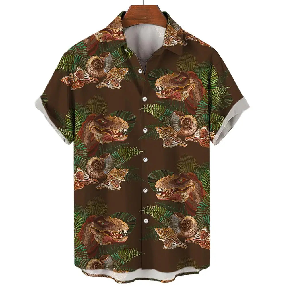 Men's Hawaiian Shirts 3D Print Dinosaur Graphics Fashion Button Short Sleeve Lapel Streetwear Hawaiian Shirts for men Summer
